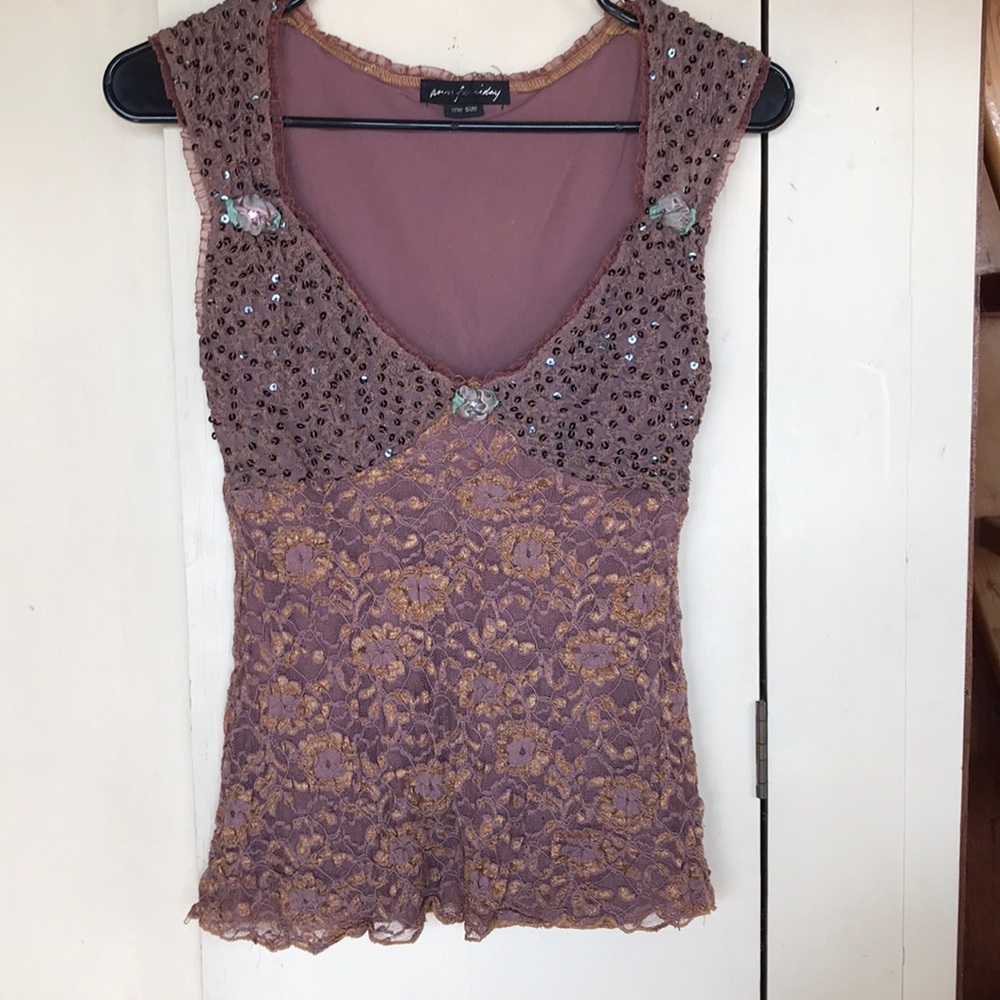 Ann Ferriday top S in mauve and gold